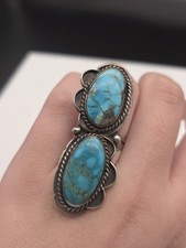 Vintage Old Native American Sterling Silver Turquoise Ring Size 9