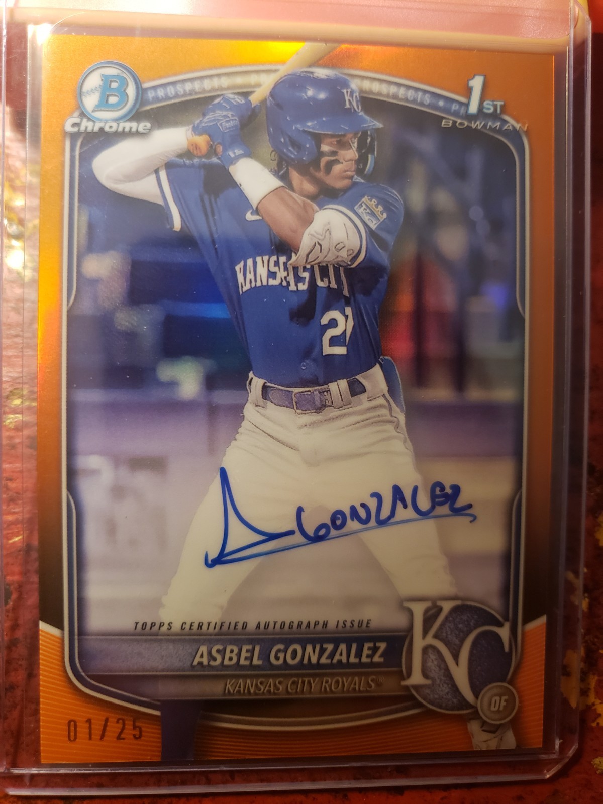 2025 Bowman Chrome Prospects Asbel Gonzalez 1st Orange Refractor Auto 01/25