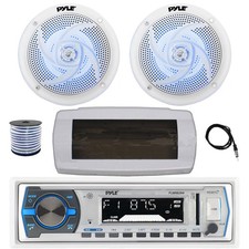 Pyle Bluetooth Marine Receiver,Cover,Antenna,Wire, 2x 6'' 240W LED White Speaker