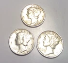 Mercury Dimes: 1940 Philadelphia Denver and San Francisco --3 Coins-- (10B-166)