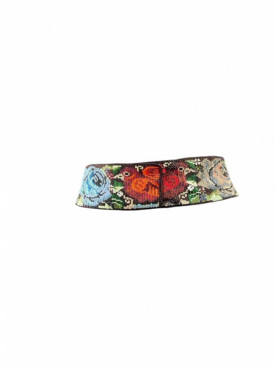Vintage Hand Beaded Belt with Floral and Bird Pattern Size L  display picture 2