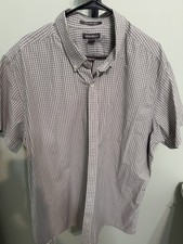 Eddie Bauer mens button down shirt 2XL brown check hiking outdoors short sleeve