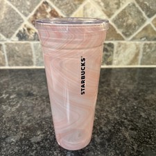 2017 Rare Starbucks Glass Tumbler Coral Pink Marble Cup Swirl Venti 20oz w/lid