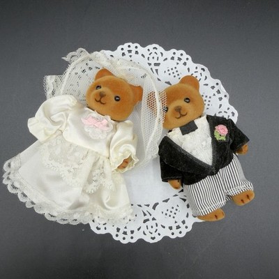 1986 Applause Teddy Bear Story Wedding Bride Groom Teddy  Tammy Flocked Dolls #A