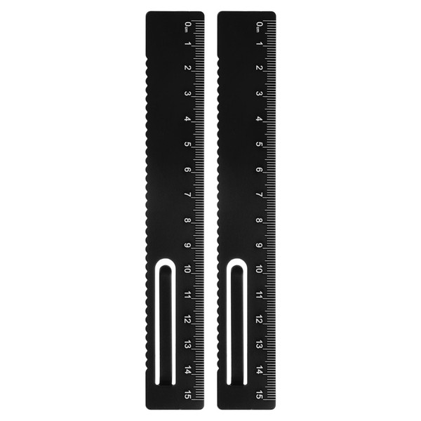 2X Gerade Lineal 15Cm Metrisch Alu Messwerkzeug FüR Studium BüRo, Schwarz-image