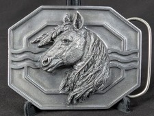 Vintage 1988 Siskiyou Buckle Co Mighty Horse Belt Buckle Solid Pewter Made in...