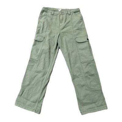 Billabong Women's Green Cargo Pants Cotton Twill Straight Leg Rollable Hem