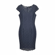 Adrianna Papell Lace Illusion Cap Sleeve V-Back Sheath Dress Dark Gray Size 8