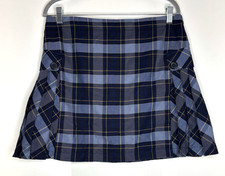 Lands' End Girls 14 Plus 14 Side Pleat School Uniform Skort Classic Navy Plaid
