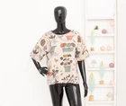 Gudrun Sjoden Blouse Beige Floral Organic Cotton Jersey Tee Short Sleeve Top L