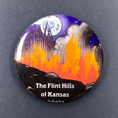 Flint Hills Kansas Prairie Fire Pin Button Badge Handmade Retro Art Gift 2.25" - Picture 2 of 16