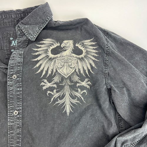 Vintage Y2K Affliction uomo XXL manica lunga nero toppa con bottoni - Foto 7 di 7