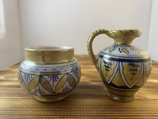 VINTAGE MINIATURE CREAMER  & SUGAR SET ROMA ITALY mermaid signed