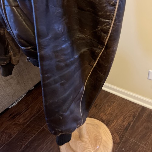 Vintage Tivolie Fashions Distressed Leather Bomber Jacket Size 48 Dark Brown - Picture 13 of 24