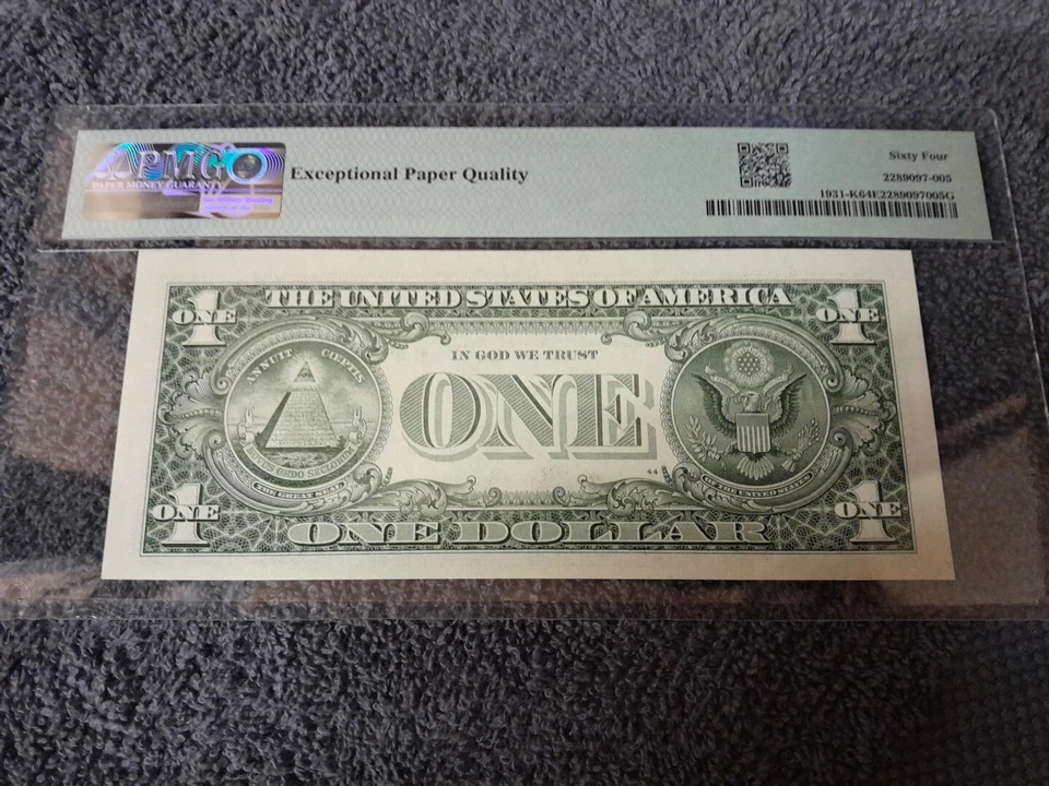 2003A $1 Federal Reserve Note PMG 64 EPQ FR# 1931-K Choice Unc Near Solid Fours  - Image 2 of 2