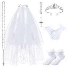 Funtery 6 Pcs Girls First Communion Veils Catholic Set 1st Communion Wreath V...