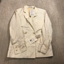 New Gant Blazer Womens 34 Two Button White Pocket Jacket Creme De La Creme