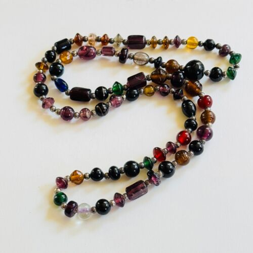Vtg Regal Art Glass Necklace Beaded Strand poured Molded Beads Collar Rare 28"