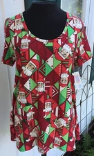 LuLaRoe Womens Classic T Size Small Red Santa Christmas Short Sleeve Scoop Neck