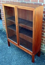 Vintage Danish type 1980s military solid teak glazed adjustable library bookcase