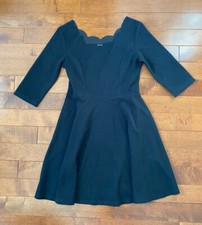 Fit & Flare Little Black Dress Long Sleeve Scalloped Size XS NWT