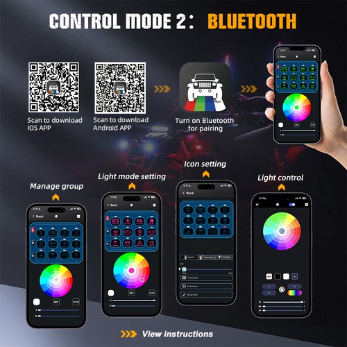Panel de interruptor RGB 12 velocidades LED barra de luz de trabajo todoterreno marina UTV APP Bluetooth - Imagen 7 de 13