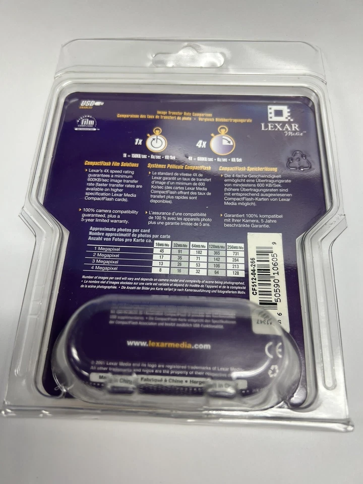 Lexar Media 512 MB 4x Speed - CompactFlash Card (CF512-04-2660) NOS Sealed - Image 2 of 4