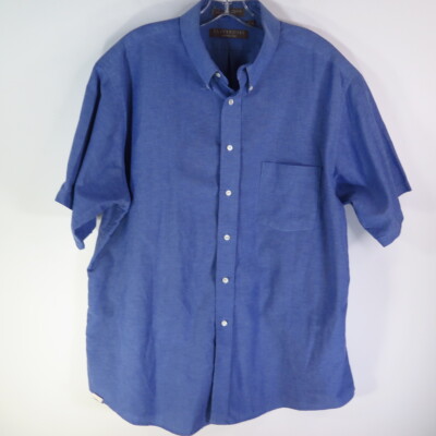 Claybrooke Wrinkle Free Men’s Short Sleeve Button Up Oxford Shirt, Blue SZ 