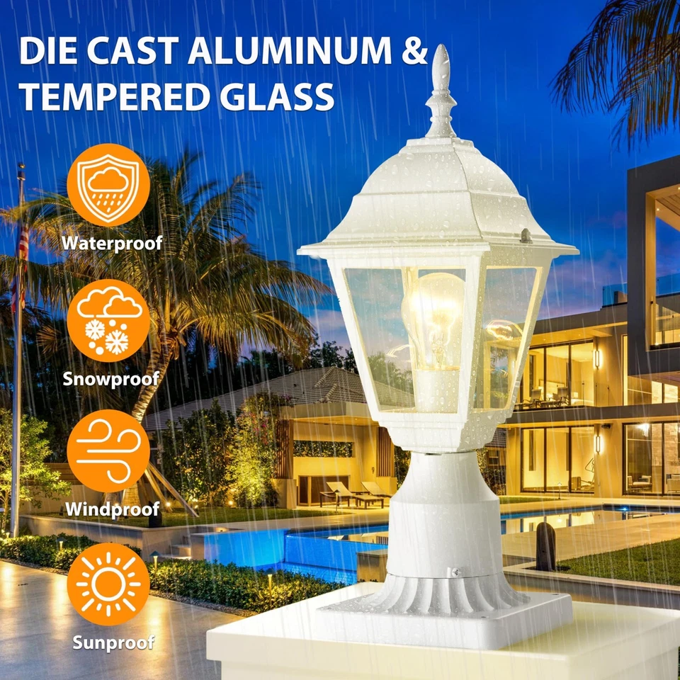 Paquete de 2 luces de poste blancas para exteriores impermeables con base de muelle de 5,9" para porche Foto 3 de 4