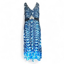 NY Collection Maxi Dress Stretch V-Neck Bead Detail Sleeveless Blue Sz XL