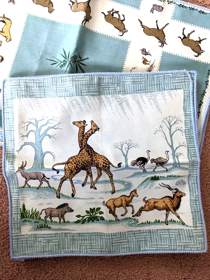 4 manteles de tela y 4 servilletas safari africano tema jirafa león Foto 3 de 4