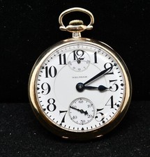 1915 Waltham Wind Indicator 21 Jewel Open Face Gold Filled Pocket Watch WATCH103