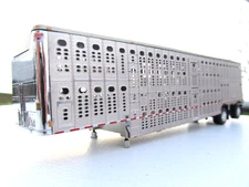 DCP 1/64 SCALE WILSON LIVESTOCK TRAILER SPREAD AXLE SILVER SIDES & FRAME