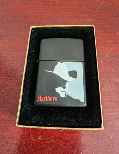 COLLECTIBLE MARLBORO MAN BLACK MATTE ZIPPO LIGHTER. W/BOX