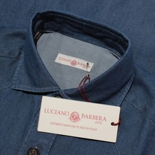 Luciano Barbera NWT Casual Button Down Over Shirt Size M in Blue 100 Cotton