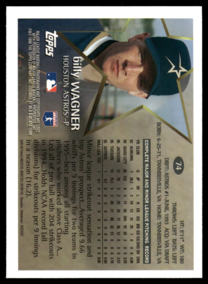 1996 Topps Chrome #74 Billy Wagner - Image 2 of 2