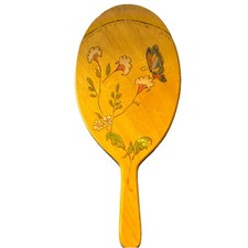 Vintage 10 Wood Hand Mirror Butterflies Flowers-Beautiful Vanity Addition!