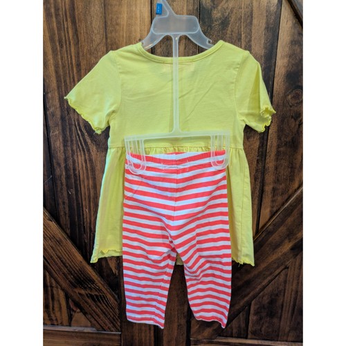 Ruffle Girl 2 piece outfit toddler sz 3 Yellow Striped Pink Set GUC - 第 2/6 張圖片