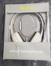 New Heyday Wired On Ear Headphones with 4' Cable 3.5mm Plug and Microphone WHITE