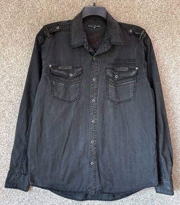 Affliction Black Label Shirt Mens 2XL Black Embroidered Long Sleeve Skull Wings