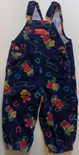 Vtg Oshkosh B'Gosh Vestbak Cowboy Bears Boys 18m Blue Corduroy Overalls USA Made