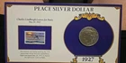 1927 Peace Silver Dollar Framed with History and U.S. Postage Stamp