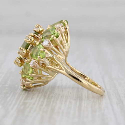 9.79ctw Peridoto Diamante Anillo de Cóctel 18k Oro Amarillo Talla 5.5 - Imagen 3 de 10