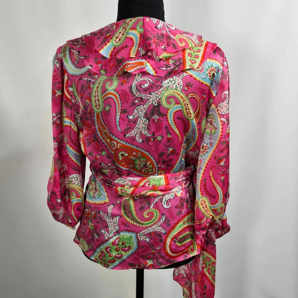 Blusa Lauren Ralph Lauren Seda Paisley Envolvente M Rosa Multi Volantes Boho Chic Foto 2 de 4