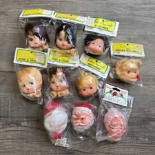 Vtg Doll Head Parts Craft Doll Making LOT 10 Santa Creepy Halloween Prop 1970s
