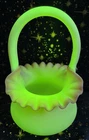 GLOWS - Vintage Fenton Burmese Satin Uranium Custard Art Glass Basket w/ Sticker
