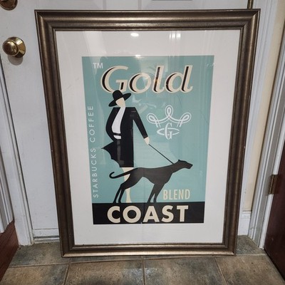 Vintage Starbucks Gold Coast Blend Framed Advertisement Poster Large