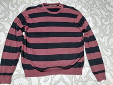 Perry Ellis Crewneck Sweater Back/Burgundy Horizontal Stripes - Size XL