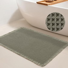 Olive Green Waffle Bathroom Mat, Boho Bath Rugs Super Absorbent Non Slip Bath