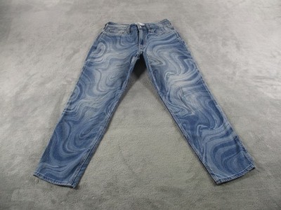 Hollister Curvy High-Rise Mom Jeans Womens 3R Blue Swirl Print Stretch Denim